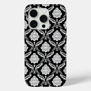 Rokoko-Damaskusmuster Weiß auf Schwarz  Case-Mate iPhone Hülle