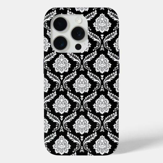 Rokoko-Damaskusmuster Weiß auf Schwarz Case-Mate iPhone Hülle (Rückseite)
