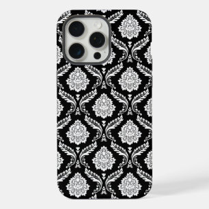 Rokoko-Damaskusmuster Weiß auf Schwarz iPhone 15 Pro Max Hülle