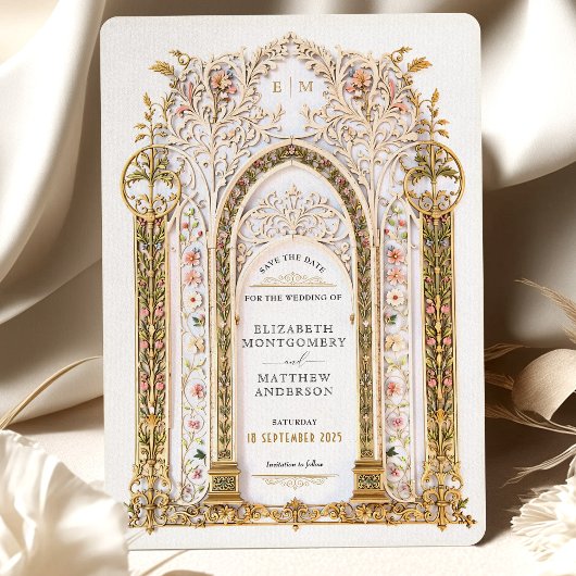 Rokoko Floral Arch Save the Date Karte Filigree