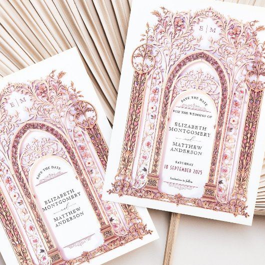 Rokoko Floral Arch Save the Date Karte Filigree