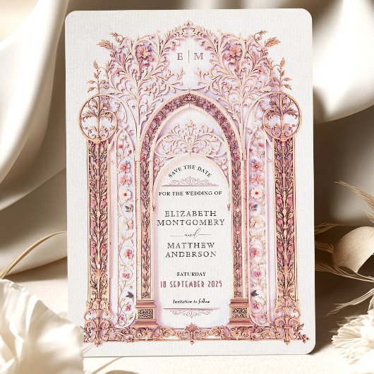 Rokoko Floral Arch Save the Date Karte Filigree