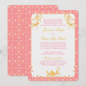 Rokoko Floral Pink Gold Hochzeit Einladung (Vorne/Hinten)