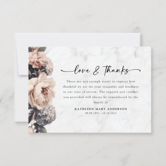 Rokoko Floral Script Funeral Dankeskarte (Vorderseite)