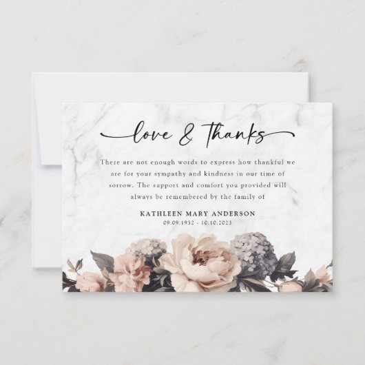 Rokoko Floral Script Funeral Dankeskarte (Vorderseite)