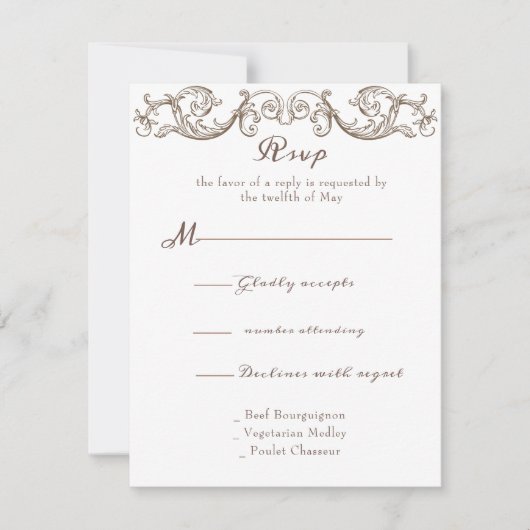 Rokoko Florentine Monochrome RSVP Karte (Vorderseite)