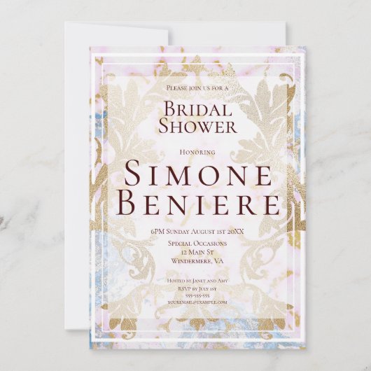 Rokoko Gold Filigree Bridal Dusche Einladung (Vorderseite)