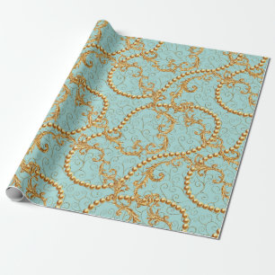 Rokoko golden Elemente nahtlos Muster. Gold-Text Geschenkpapier