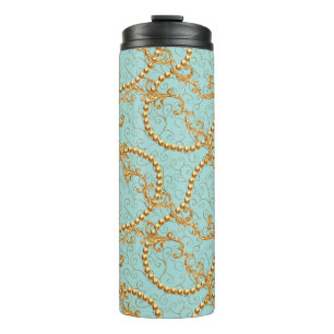Rokoko golden Elemente nahtlos Muster. Gold-Text Thermosbecher