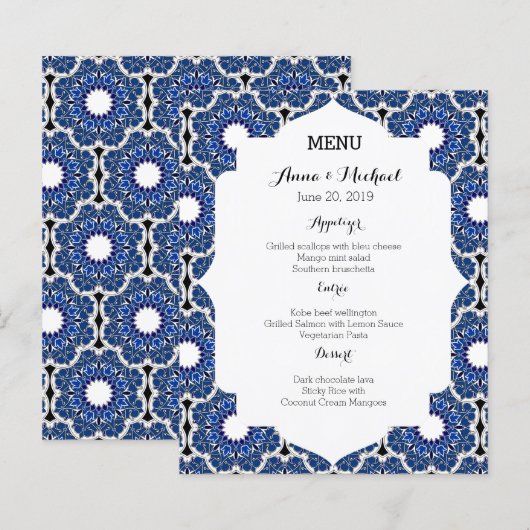 Rokoko Indigo Beautiful Blue Wedding Menu (Vorne/Hinten)