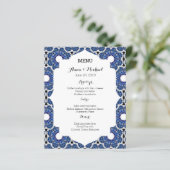 Rokoko Indigo Beautiful Blue Wedding Menu (Stehend Vorderseite)
