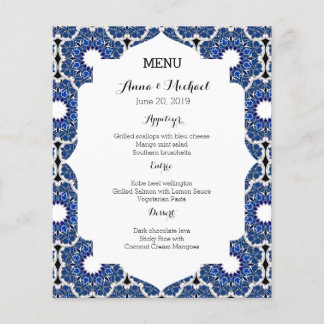 Rokoko Indigo Beautiful Blue Wedding Menu