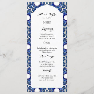 Rokoko Indigo Beautiful Blue Wedding Menu Menükarte