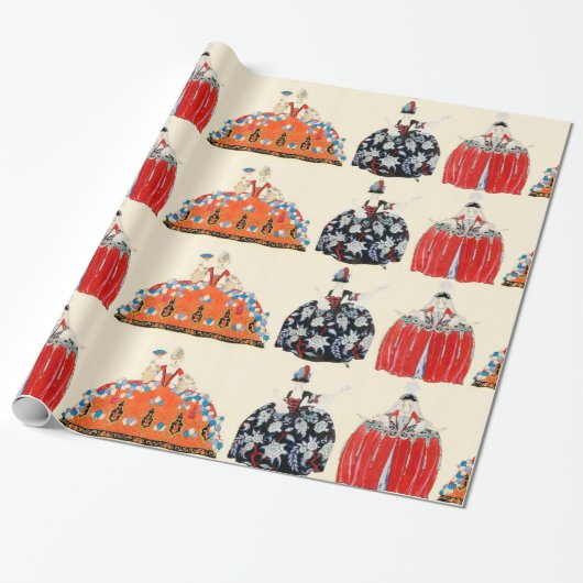 ROKOKO LADIES ART DECO FASHION COSTUME DESIGN GESCHENKPAPIER (Ungerollt)