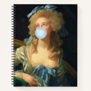 Rokoko Lady mit Blue Bubblegum Spiral Notebook Notizblock