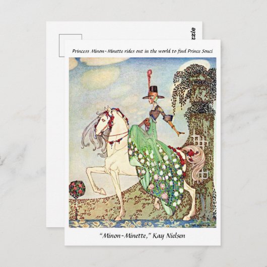 Rokoko märchenhafte Prinzessin reiten Postkarte (Vorne/Hinten)