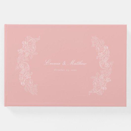 Rokoko Marie Antoinette Pink Botanisches Wappen Gästebuch (Vorderseite)