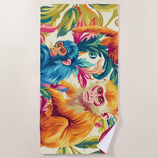 Rokoko Monkey Pattern Strandtuch (Vorderseite)