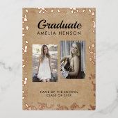 Rokoko Old Paper Graduate Foto Collage Abschluss Folieneinladung (Vorderseite)