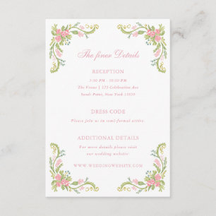 Rokoko-Ornamentale Blumengrenze Hochzeitsdetails Begleitkarte