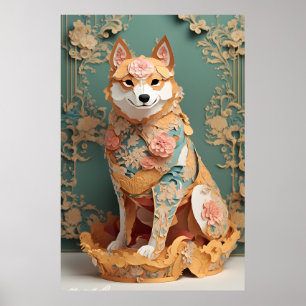 Rokoko Pastel Color Paper Shiba Inu Poster