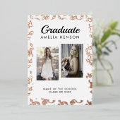 Rokoko Pattern Graduate 2 Foto Collage Abschluss Folieneinladung (Stehend vorne)