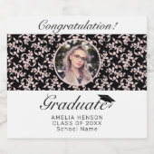 Rokoko Pink Black Graduate Foto Abschluss Schaumweinetikett (Einzelnes Label)