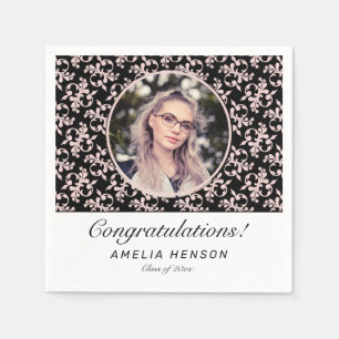 Rokoko Pink Black Graduate Foto Abschluss Serviette