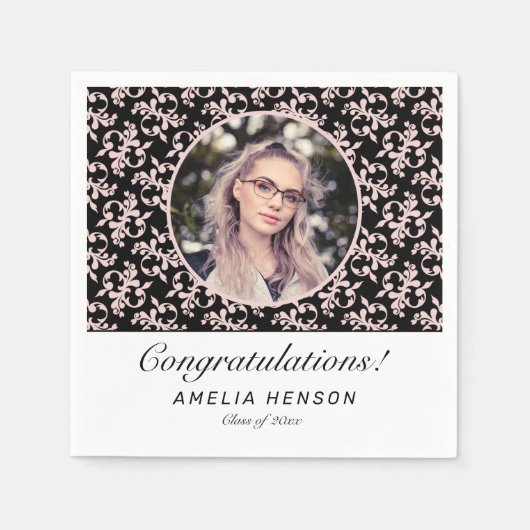 Rokoko Pink Black Graduate Foto Abschluss Serviette (Vorderseite)
