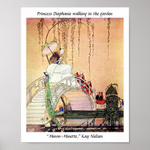 Rokoko Princess geht in einem märchenhaften Garten Poster