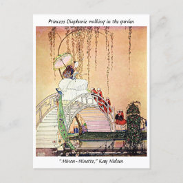 Rokoko Princess geht in einem märchenhaften Garten Postkarte