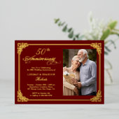 Rokoko Red Gold Frame Hochzeitstag Foto Folieneinladung (Stehend vorne)