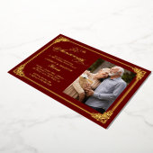 Rokoko Red Gold Frame Hochzeitstag Foto Folieneinladung (Gedreht)