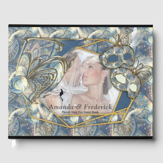 Rokoko Rich Muster-Design mit Masken Gästebuch (Vorderseite)