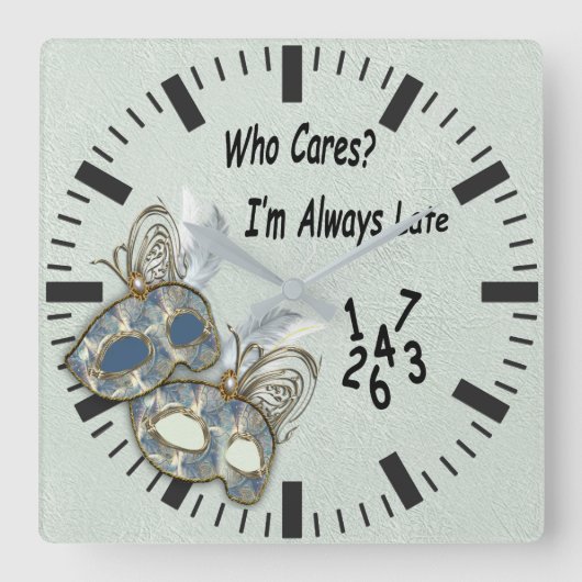 Rokoko Rich Muster-Design mit Masken Quadratische Wanduhr (Vorderseite)