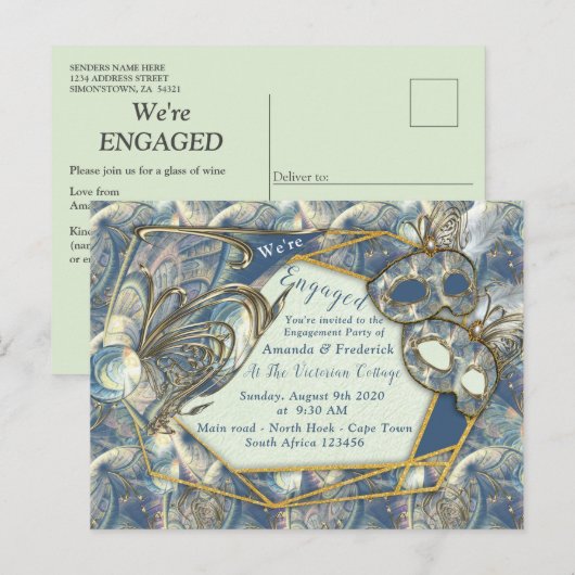 Rokoko Rich Romantic Gold Reliefs & Mask Einladungspostkarte (Vorne/Hinten)