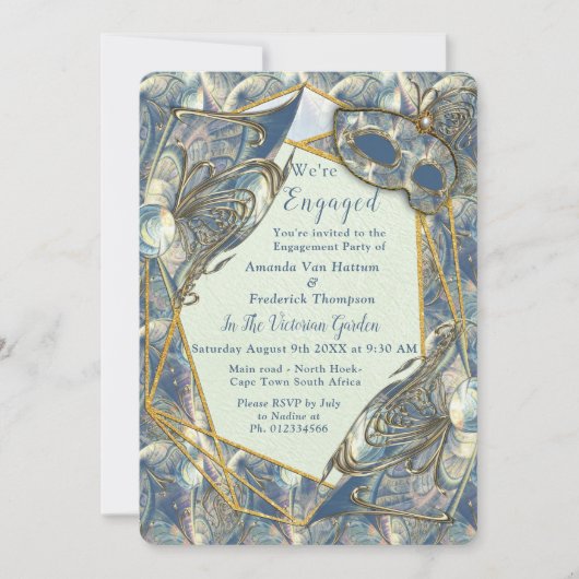 Rokoko Rich Romantic Gold Reliefs & Mask Invitati Einladung (Vorderseite)