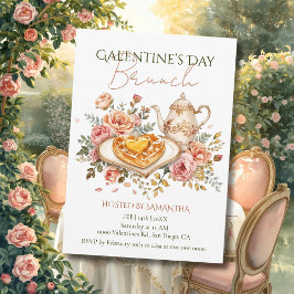 Rokoko-Tea-Herz-Waffel-Galentine-Brunch-Blumen Einladung