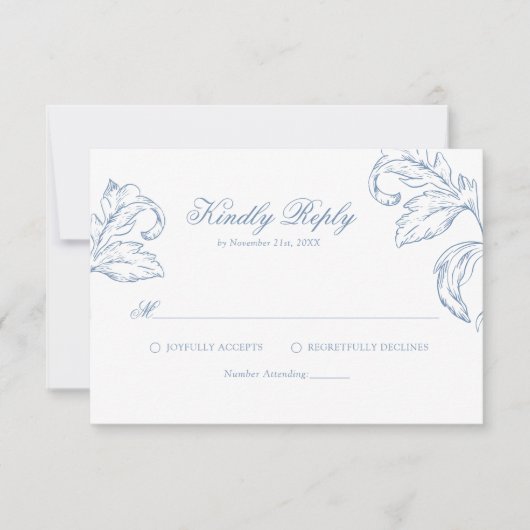 Rokoko Vintag Blue Wedding RSVP (Vorderseite)