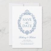 Rokoko Vintag Dusty Blue Save the Date (Vorderseite)