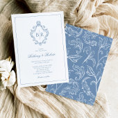 Rokoko Vintag Monogram Blue Wedding Einladung
