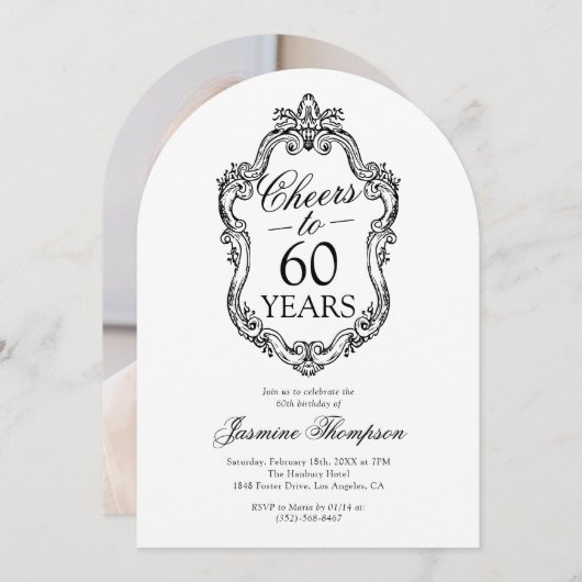 Rokoko Vintages Foto 60. Geburtstagsparty Einladung (Vorne/Hinten)