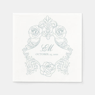 Rokoko Wappen Monogram Dusty Blue Wedellogo Serviette