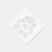 Rokoko Wappen Monogram Dusty Blue Wedellogo Serviette (Ecke)