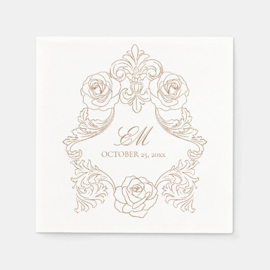 Rokoko Wappen Monogram Golden Brown Wedellogo Serviette (Vorderseite)