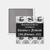 Rokoko Wedding mit Floral, Quadrat speichern Datum Magnet (Vorderseite/Rückseite)