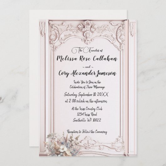 Rokoko Wiederbelebung der Verzierten feierlichen E Einladung (Vorne/Hinten)