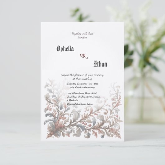 Rokoko Zierblumen Hochzeit Einladung (Stehend Vorderseite)