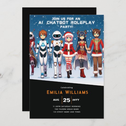 Roleplay Party Anime Robot Weihnachten Einladung (Vorne/Hinten)