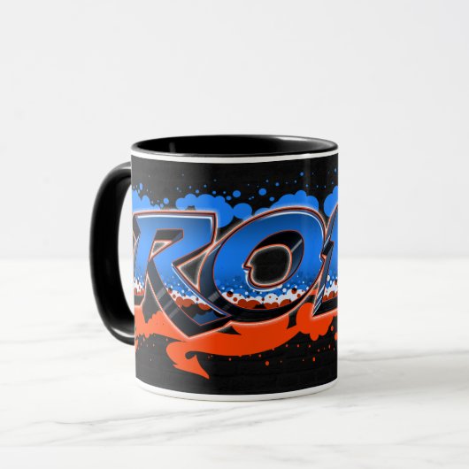 Rolf Vorname Name Graffiti blue orange Tasse (Vorderseite Links)